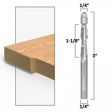 1/4" Up-Cut Flush Trim Solid Carbide Spiral Router Bit - 1/4" Shank - Yonico 14121